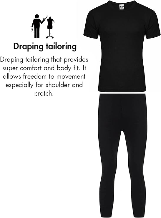 Set of Mens Thermal Half Sleeve T-Shirt Vest & Long johns Winter Underwear Warm Plain Top Base Layer