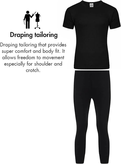Set of Mens Thermal Half Sleeve T-Shirt Vest & Long johns Winter Underwear Warm Plain Top Base Layer