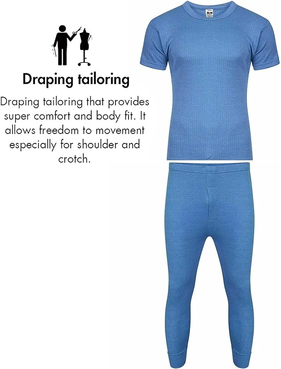 Set of Mens Thermal Half Sleeve T-Shirt Vest & Long johns Winter Underwear Warm Plain Top Base Layer