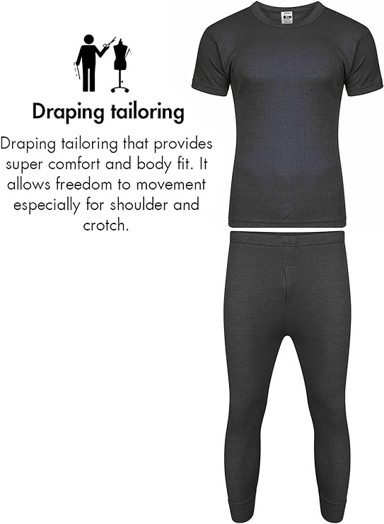Set of Mens Thermal Half Sleeve T-Shirt Vest & Long johns Winter Underwear Warm Plain Top Base Layer