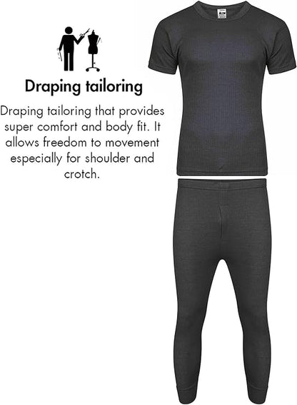 Set of Mens Thermal Half Sleeve T-Shirt Vest & Long johns Winter Underwear Warm Plain Top Base Layer