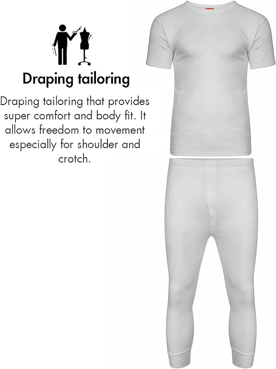 Set of Mens Thermal Half Sleeve T-Shirt Vest & Long johns Winter Underwear Warm Plain Top Base Layer