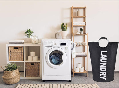 90L Large Collapsible Laundry Basket with Handles Large Washing Laundry Hamper Foldable Wash Bin Waterproof Clothes Bag Storage Bucket (6 Colors) for Bedroom & Bathroom