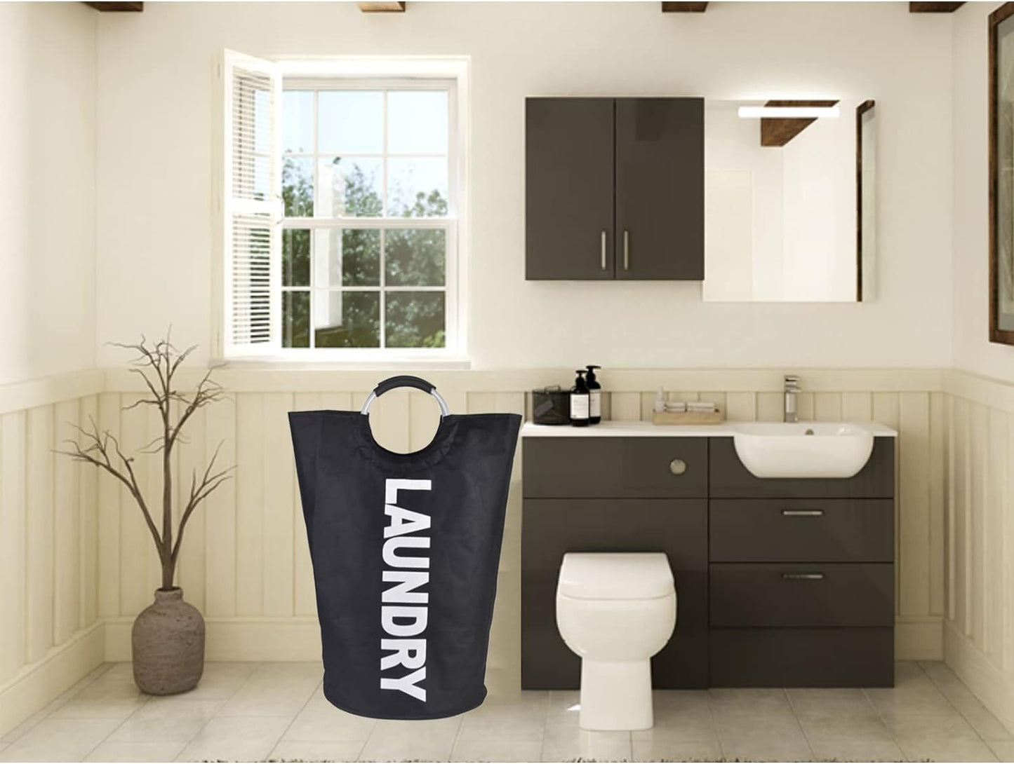 90L Large Collapsible Laundry Basket with Handles Large Washing Laundry Hamper Foldable Wash Bin Waterproof Clothes Bag Storage Bucket (6 Colors) for Bedroom & Bathroom