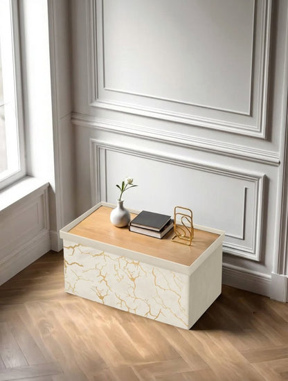 2 in 1 Ottoman Storage Box – Foldable Linen Footstool with Lid | Leviev
