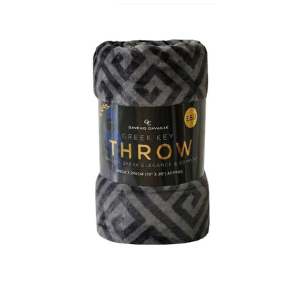 Luxury Greek Key Fleece Throw Blanket – Reversible Warm Cosy Sofa Bed Throw Blanket