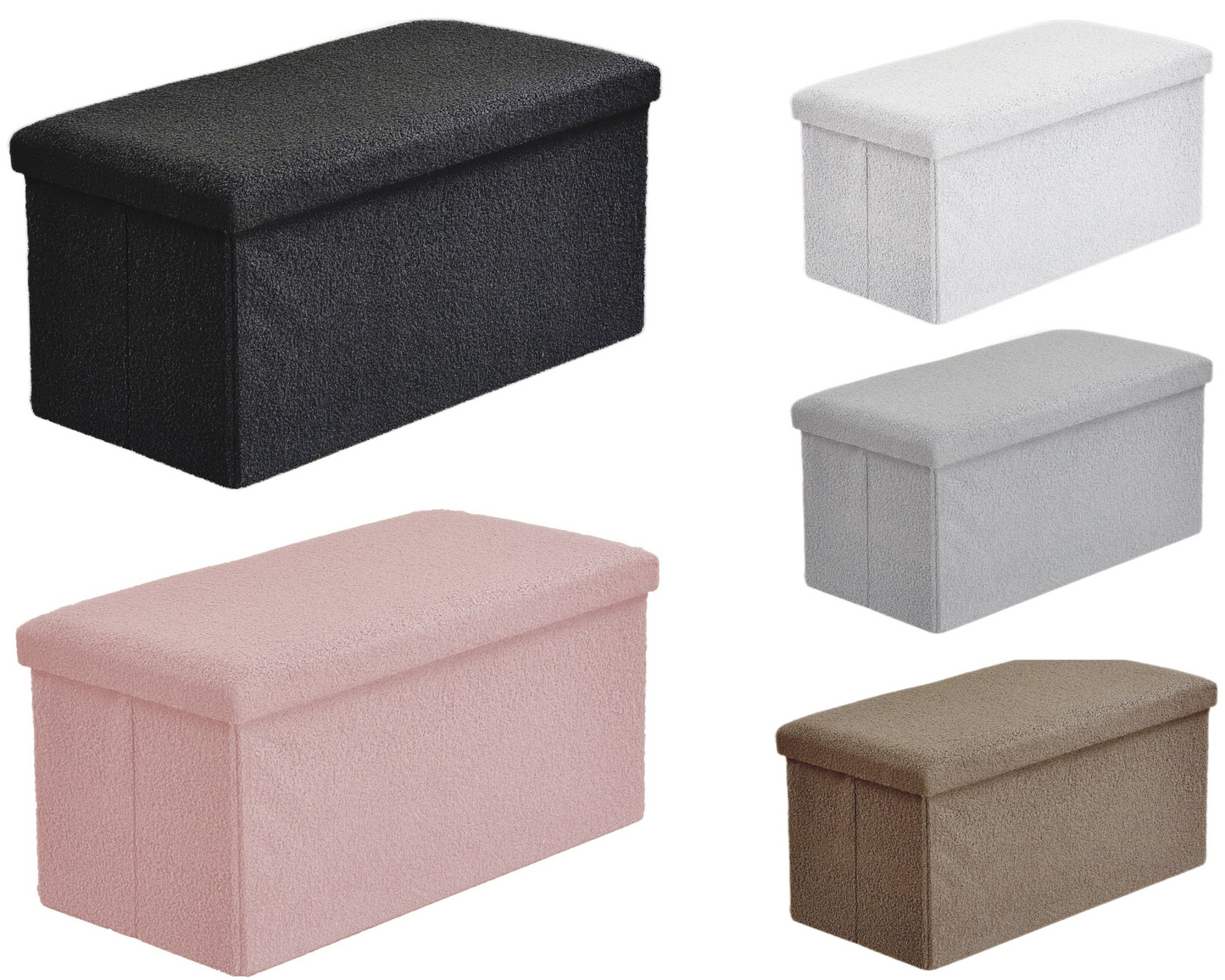 Ottoman Folding Boucle Storage Box Teddy Bear Collapsible Toy Chest