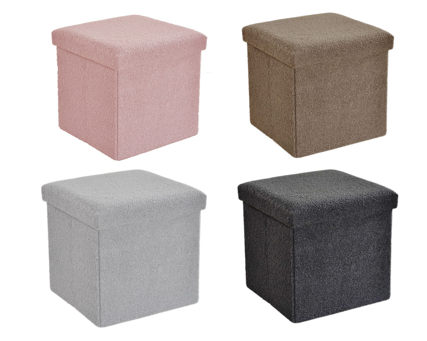 Ottoman Folding Boucle Storage Box Teddy Bear Collapsible Toy Chest