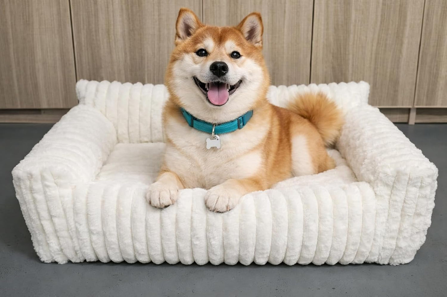 Luxury Orthopaedic Dog Sofa Bed – Plush Cream Couch Bed for Small & Medium Dogs (86cm)