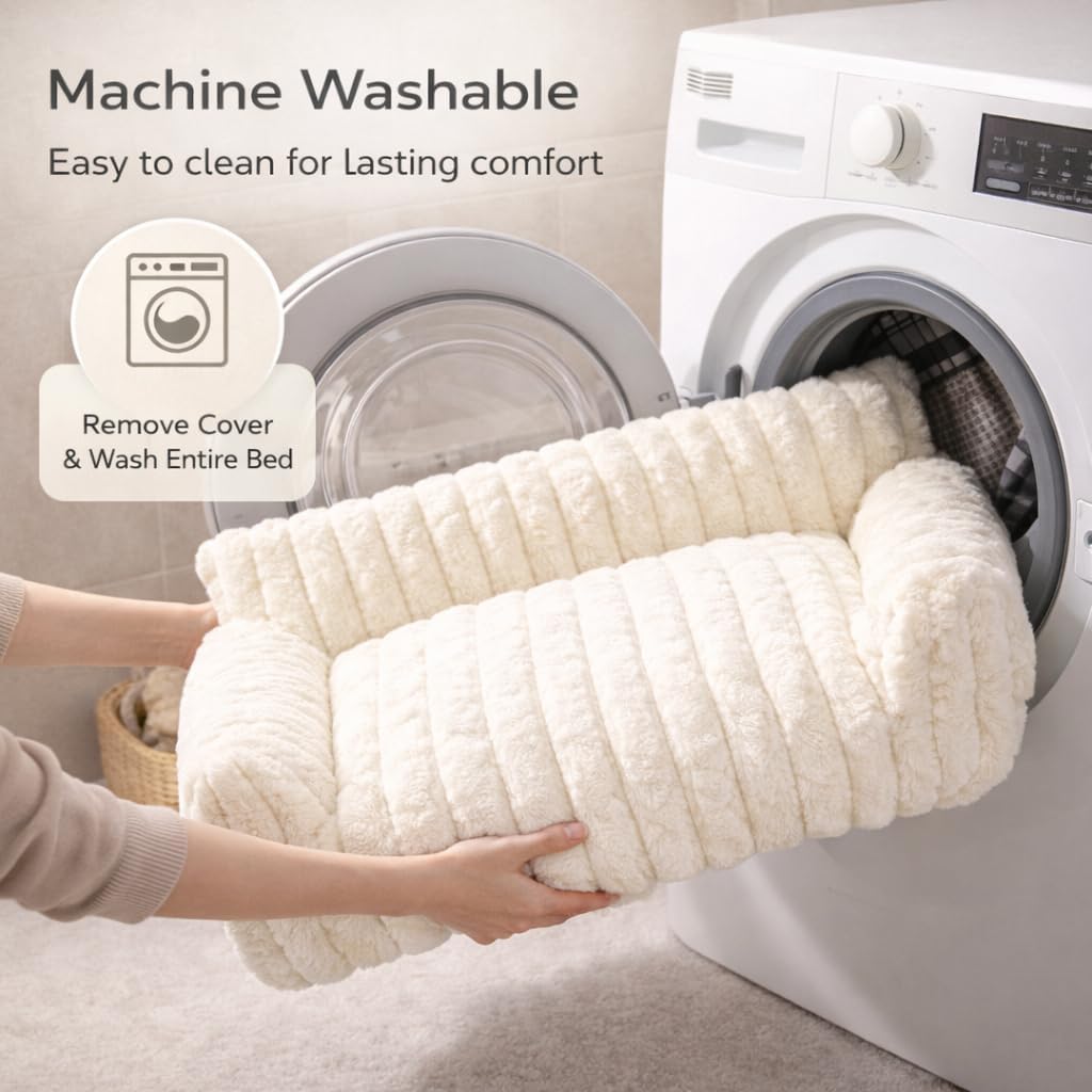 Luxury Orthopaedic Dog Sofa Bed – Plush Cream Couch Bed for Small & Medium Dogs (86cm)