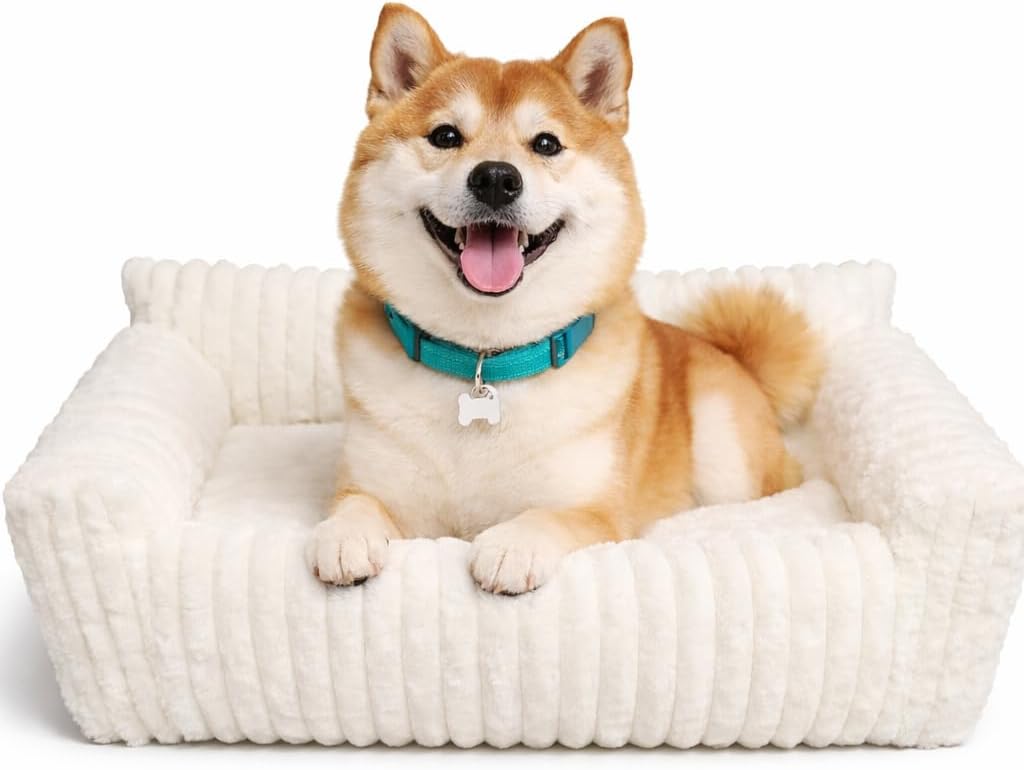 Luxury Orthopaedic Dog Sofa Bed – Plush Cream Couch Bed for Small & Medium Dogs (86cm)