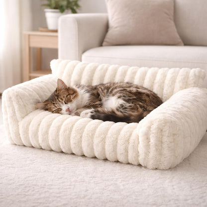 Luxury Orthopaedic Dog Sofa Bed – Plush Cream Couch Bed for Small & Medium Dogs (86cm)