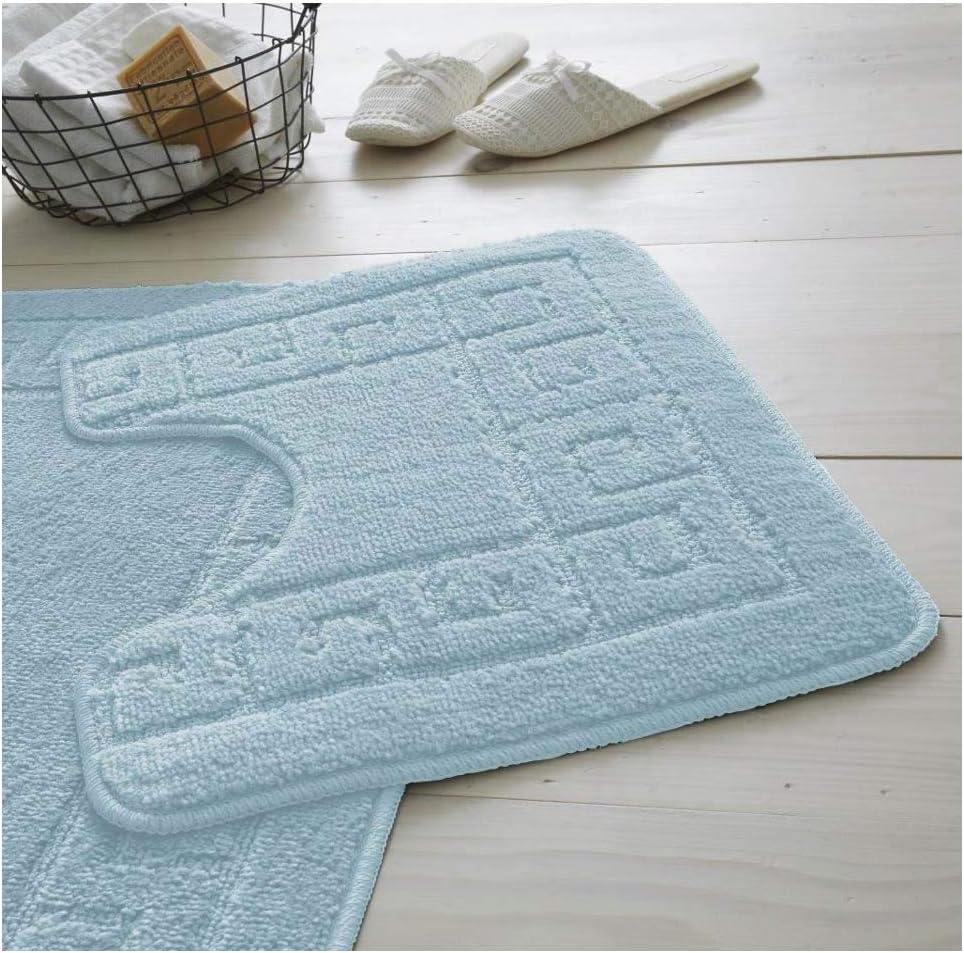 Greek Style Extra Absorbent Miami 2 Piece Super Soft Bath Mat & Pedestal Set, Non Slip Bathroom Set