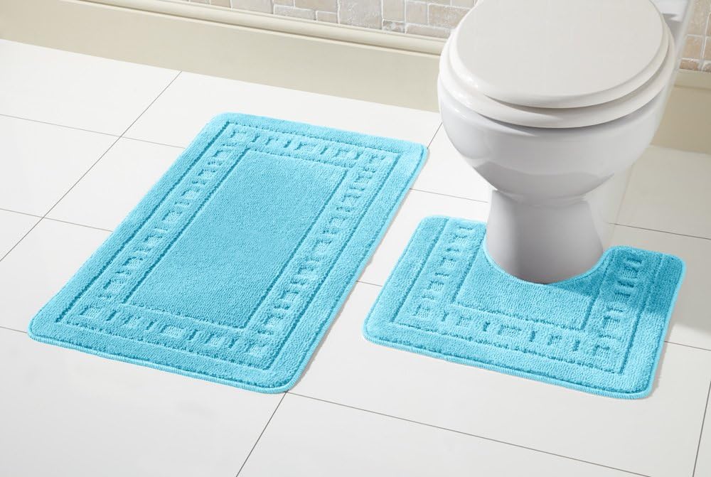 Greek Style Extra Absorbent Miami 2 Piece Super Soft Bath Mat & Pedestal Set, Non Slip Bathroom Set