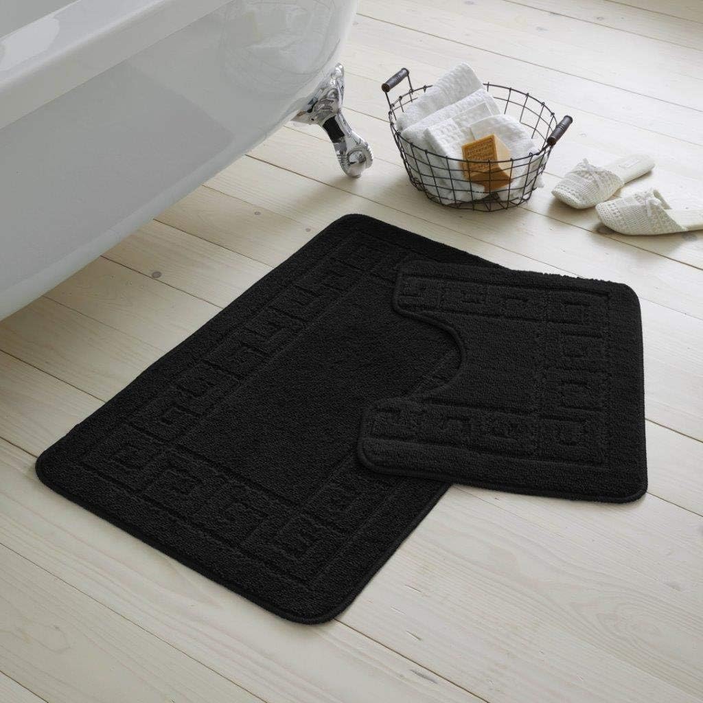 Greek Style Extra Absorbent Miami 2 Piece Super Soft Bath Mat & Pedestal Set, Non Slip Bathroom Set