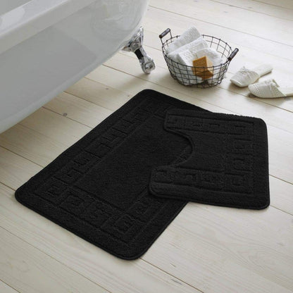 Greek Style Extra Absorbent Miami 2 Piece Super Soft Bath Mat & Pedestal Set, Non Slip Bathroom Set