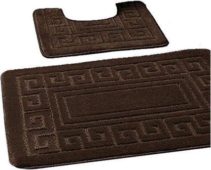 Greek Style Extra Absorbent Miami 2 Piece Super Soft Bath Mat & Pedestal Set, Non Slip Bathroom Set