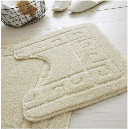 Greek Style Extra Absorbent Miami 2 Piece Super Soft Bath Mat & Pedestal Set, Non Slip Bathroom Set
