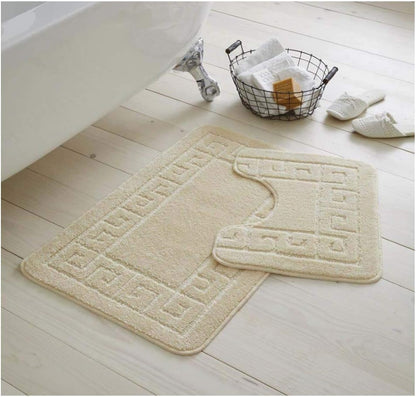 Greek Style Extra Absorbent Miami 2 Piece Super Soft Bath Mat & Pedestal Set, Non Slip Bathroom Set