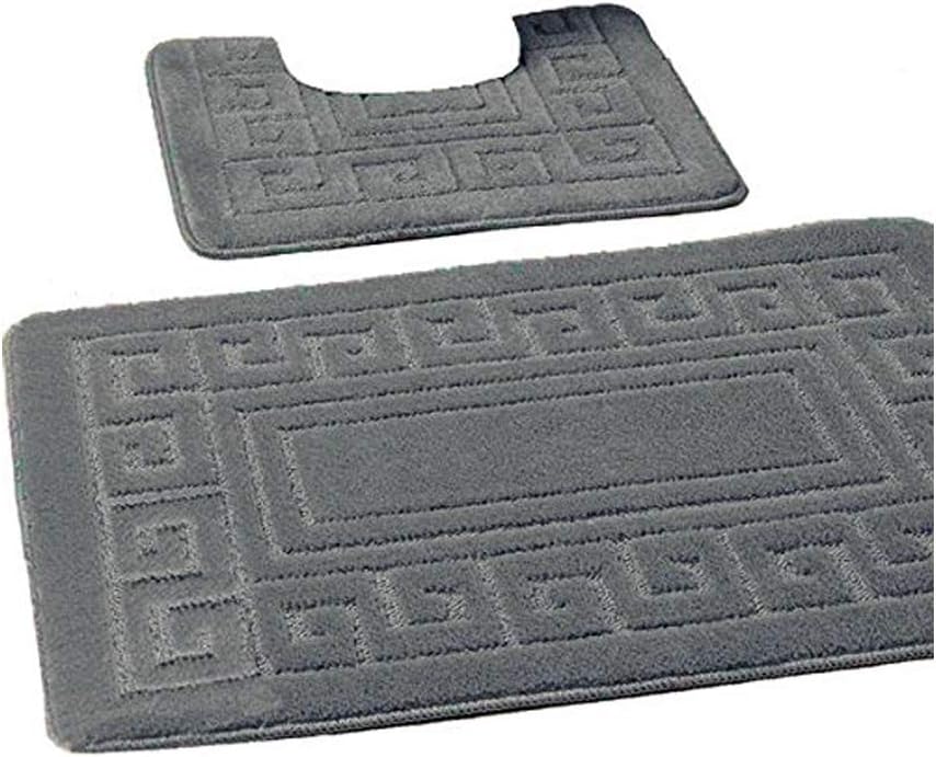 Greek Style Extra Absorbent Miami 2 Piece Super Soft Bath Mat & Pedestal Set, Non Slip Bathroom Set