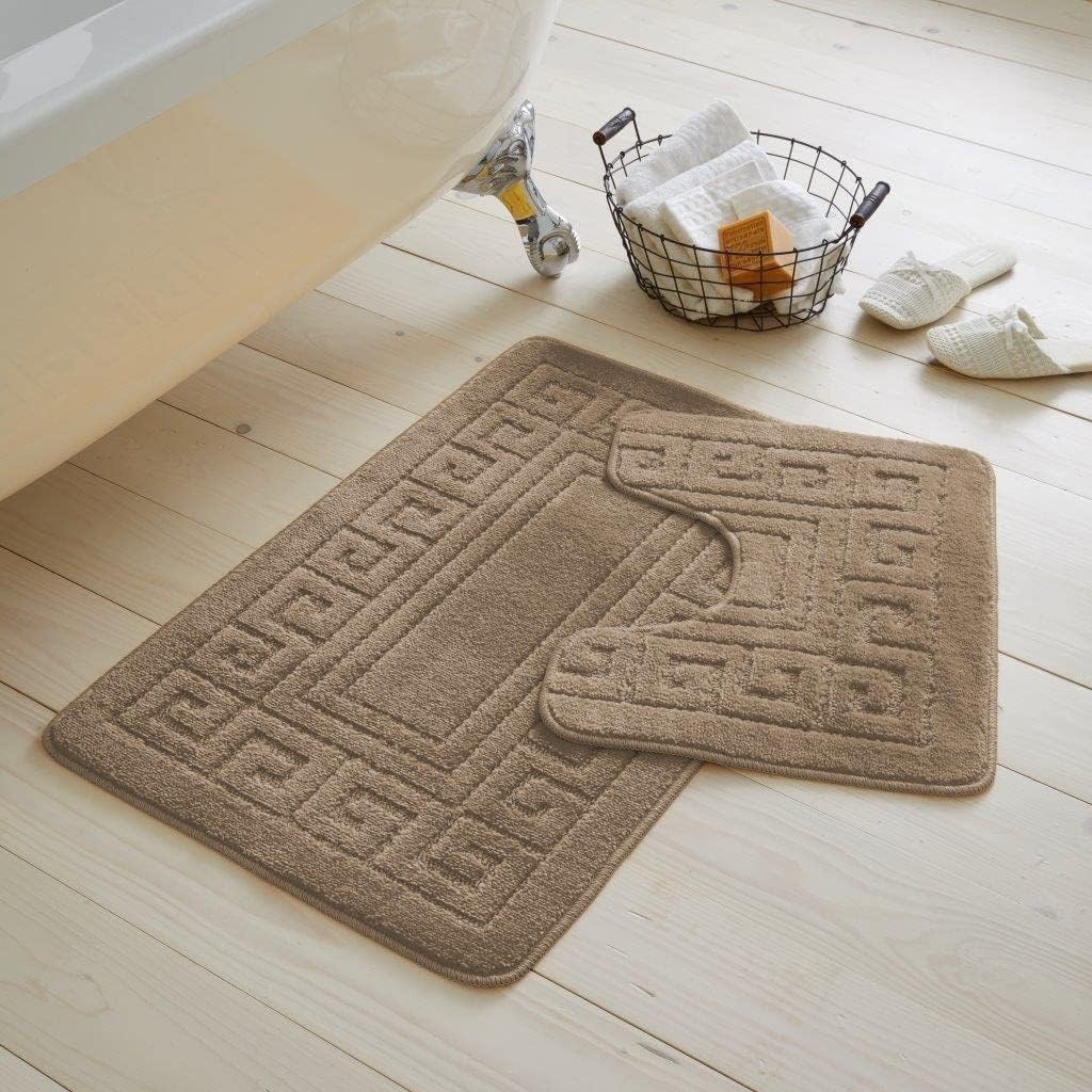 Greek Style Extra Absorbent Miami 2 Piece Super Soft Bath Mat & Pedestal Set, Non Slip Bathroom Set