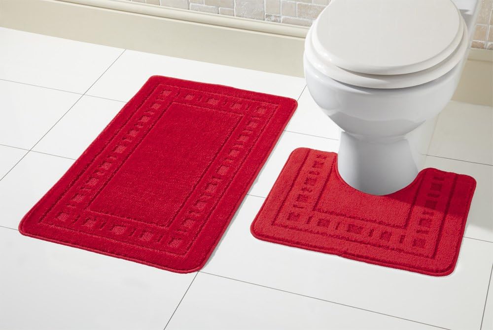 Greek Style Extra Absorbent Miami 2 Piece Super Soft Bath Mat & Pedestal Set, Non Slip Bathroom Set