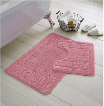Greek Style Extra Absorbent Miami 2 Piece Super Soft Bath Mat & Pedestal Set, Non Slip Bathroom Set