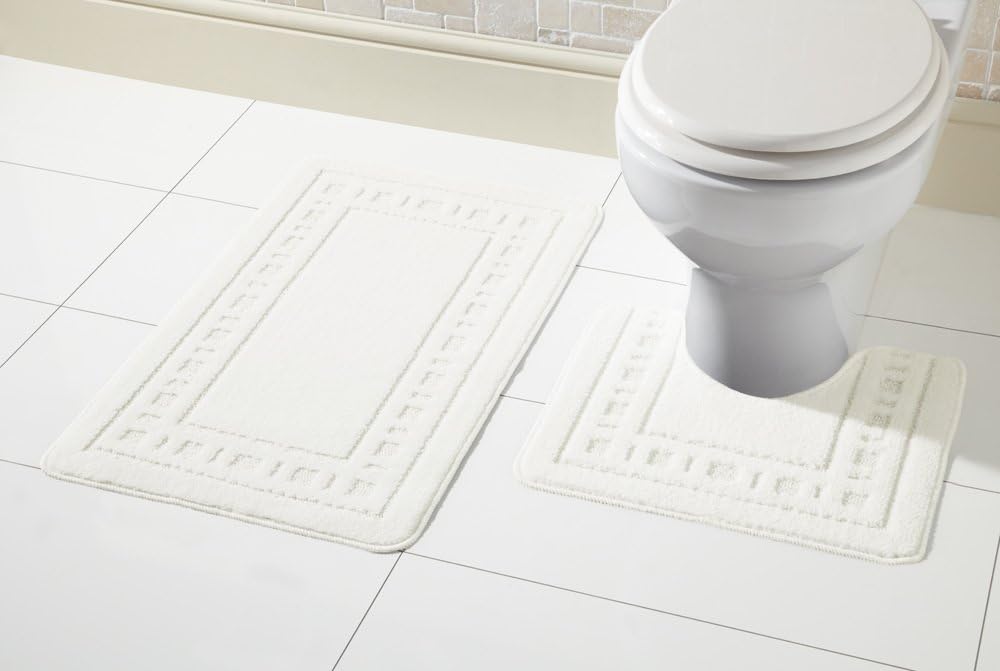 Greek Style Extra Absorbent Miami 2 Piece Super Soft Bath Mat & Pedestal Set, Non Slip Bathroom Set