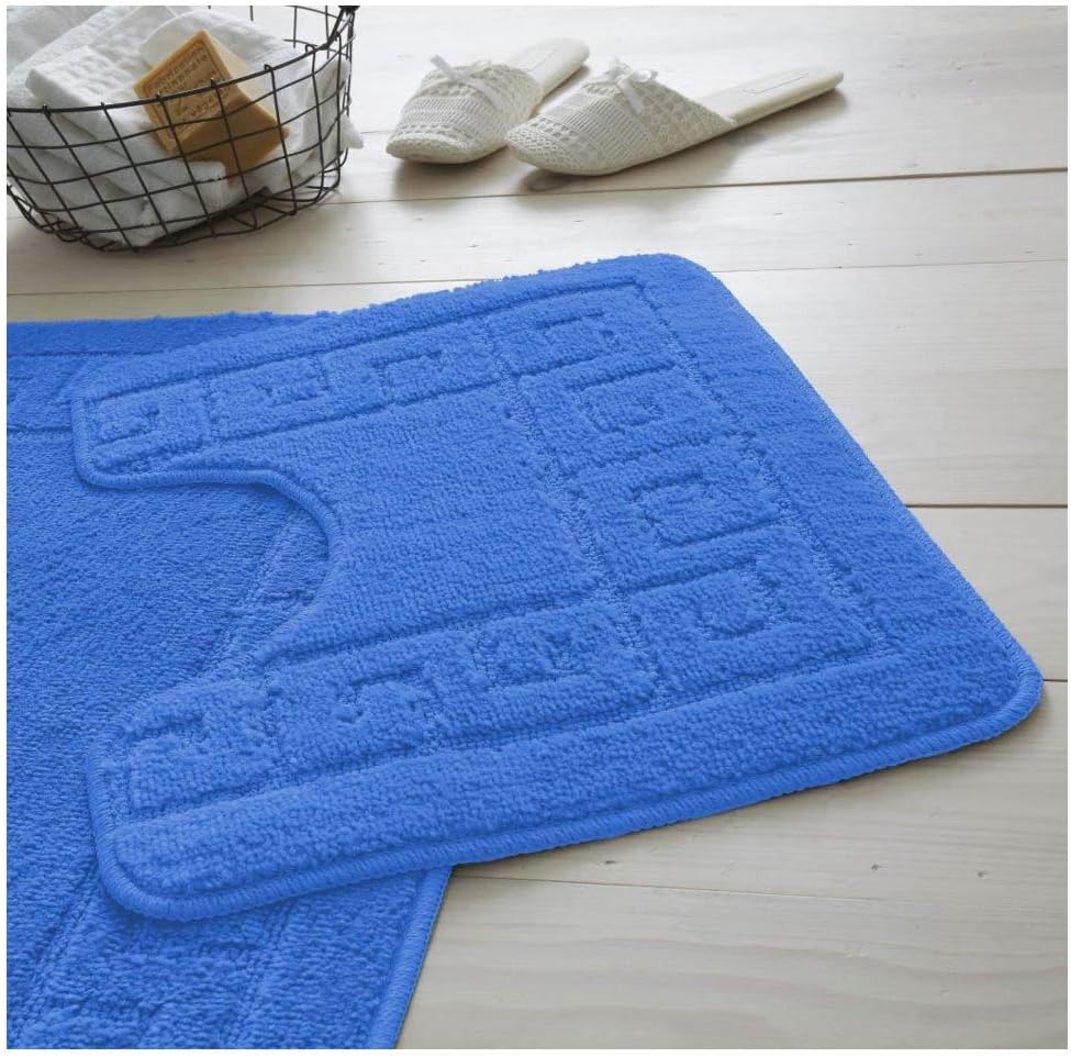 Greek Style Extra Absorbent Miami 2 Piece Super Soft Bath Mat & Pedestal Set, Non Slip Bathroom Set