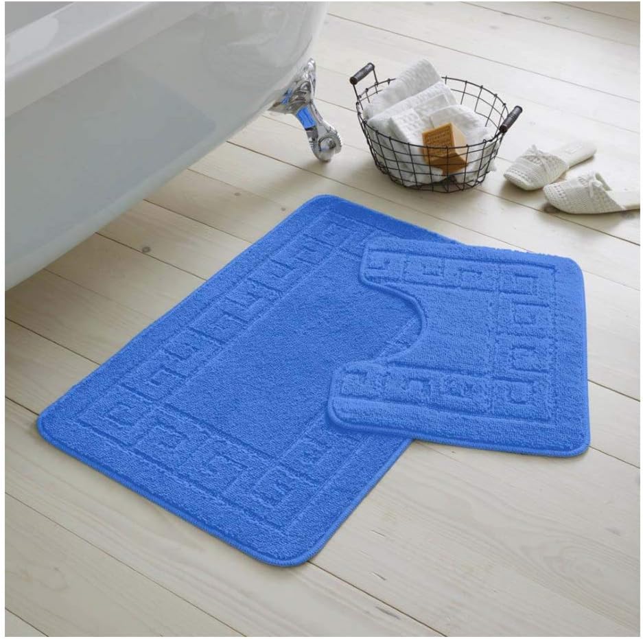 Greek Style Extra Absorbent Miami 2 Piece Super Soft Bath Mat & Pedestal Set, Non Slip Bathroom Set