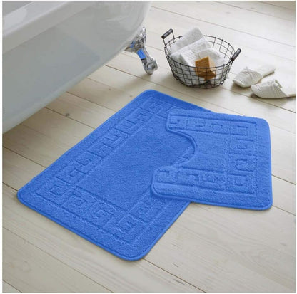 Greek Style Extra Absorbent Miami 2 Piece Super Soft Bath Mat & Pedestal Set, Non Slip Bathroom Set