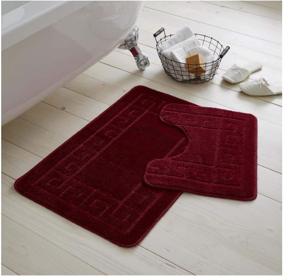 Greek Style Extra Absorbent Miami 2 Piece Super Soft Bath Mat & Pedestal Set, Non Slip Bathroom Set