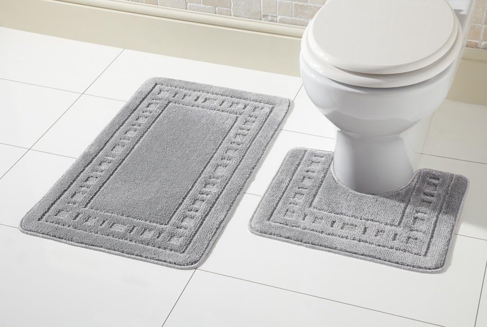 Greek Style Extra Absorbent Miami 2 Piece Super Soft Bath Mat & Pedestal Set, Non Slip Bathroom Set