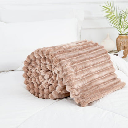 Ribbed Throws Fleece Blanket Chunky Cord Faux Fur Large Size Sofa Bed Corded