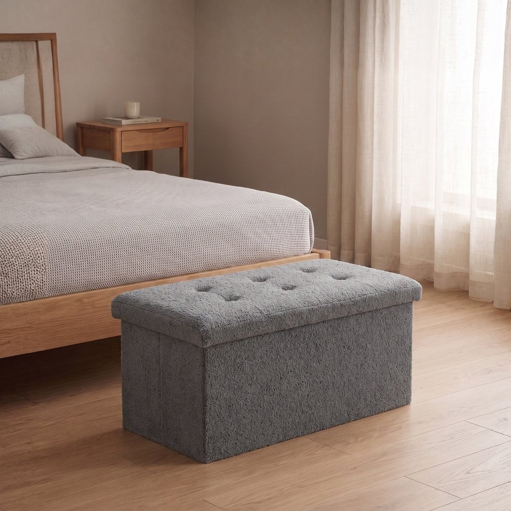Ottoman Storage Toy Box Teddy Boucle Bench Seat Folding Footstool Chest Large XL