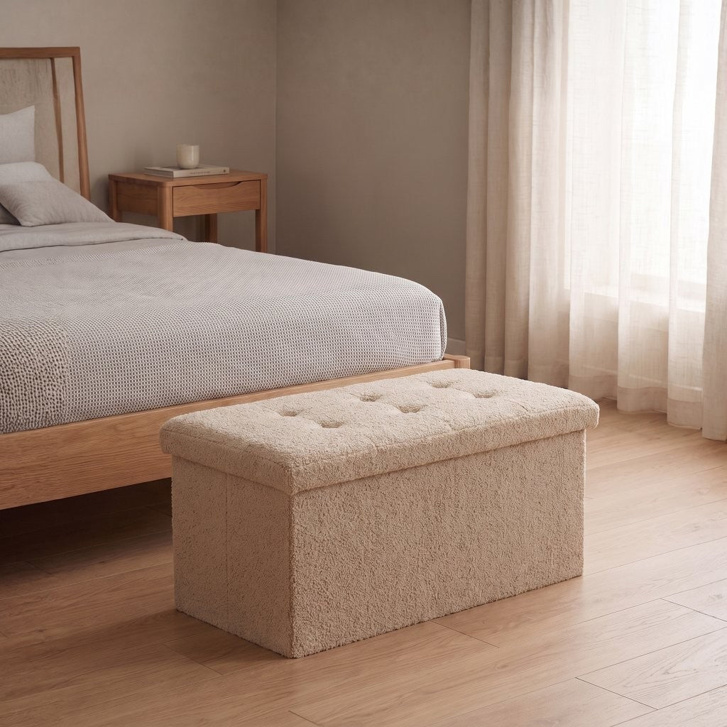 Ottoman Storage Toy Box Teddy Boucle Bench Seat Folding Footstool Chest Large XL
