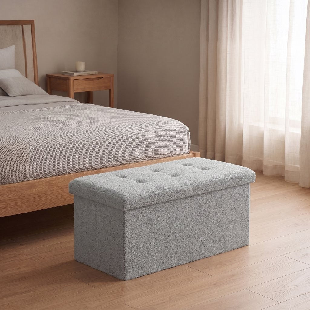 Ottoman Storage Toy Box Teddy Boucle Bench Seat Folding Footstool Chest Large XL