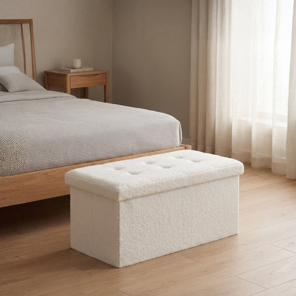 Ottoman Storage Toy Box Teddy Boucle Bench Seat Folding Footstool Chest Large XL