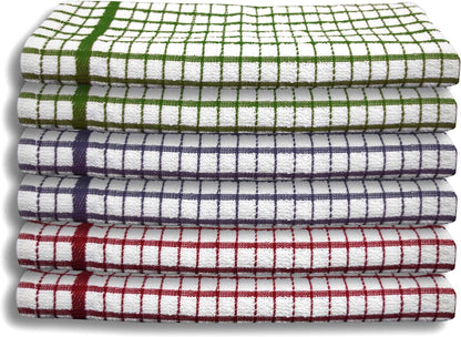 100% Cotton Terry Towelling Tea Towels | Pack of 6 | Kitchen Hand Towels Dish Cloth Super Absorbent Soft Touch