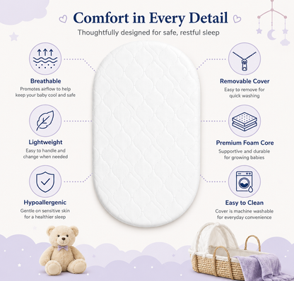 Moses Basket Pram Mattress Extra Thick – Breathable Soft Made in UK All Sizes