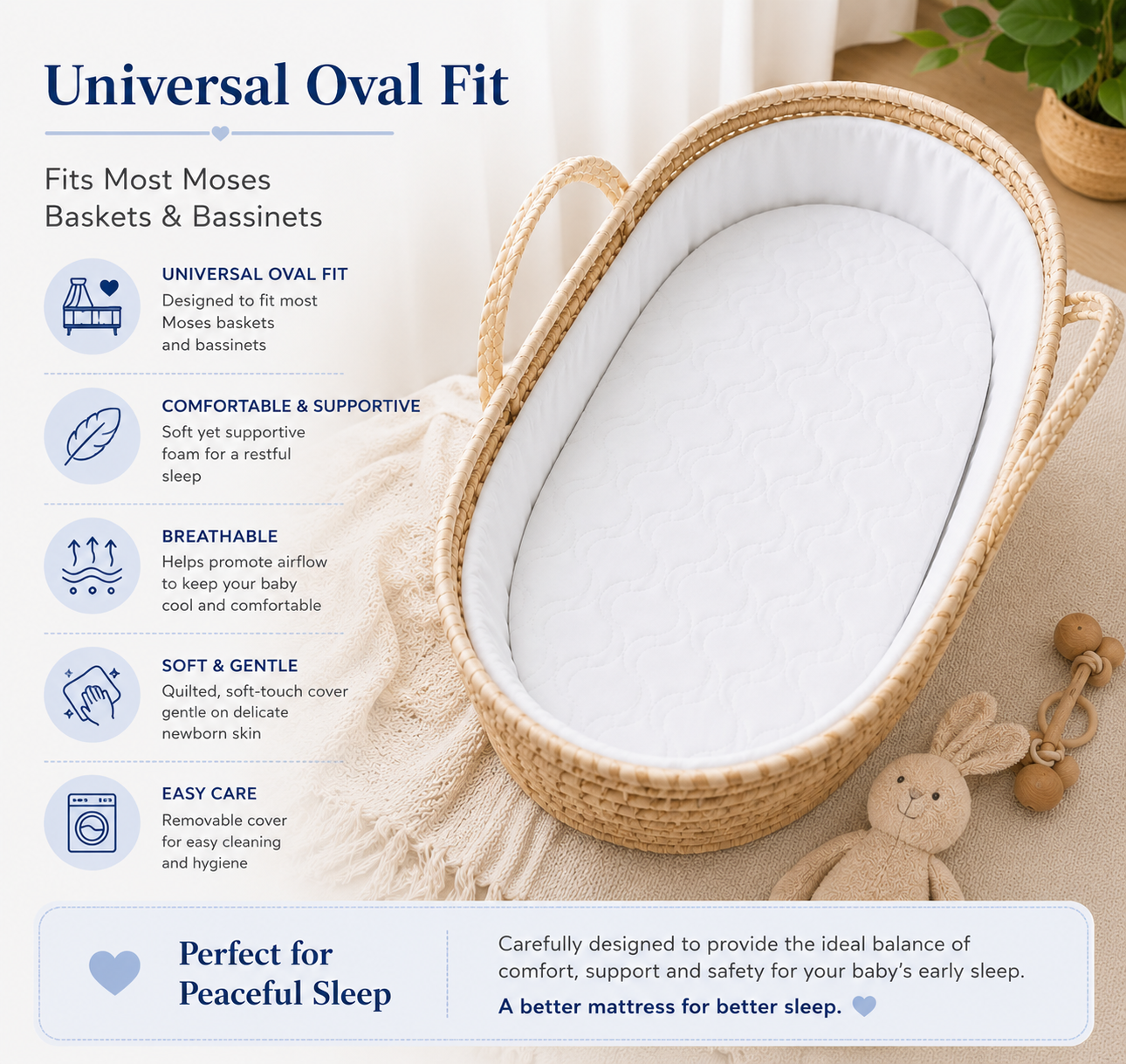 Moses Basket Pram Mattress Extra Thick – Breathable Soft Made in UK All Sizes
