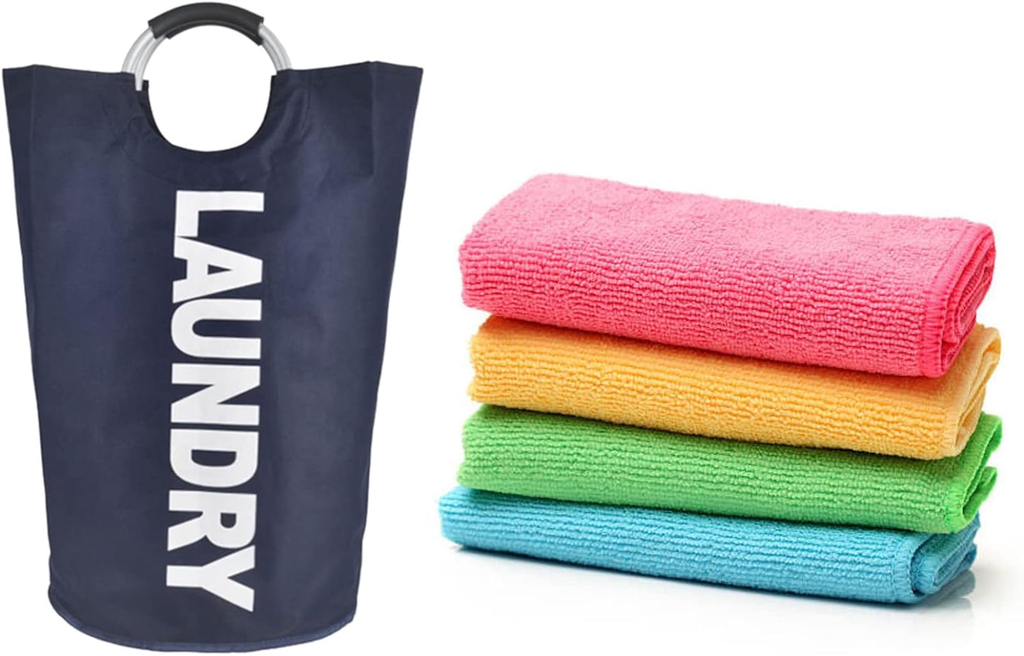 90L Large Collapsible Laundry Basket with Handles Large Washing Laundry Hamper Foldable Wash Bin Waterproof Clothes Bag Storage Bucket (6 Colors) for Bedroom & Bathroom