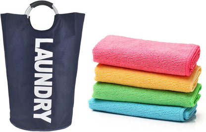 90L Large Collapsible Laundry Basket with Handles Large Washing Laundry Hamper Foldable Wash Bin Waterproof Clothes Bag Storage Bucket (6 Colors) for Bedroom & Bathroom