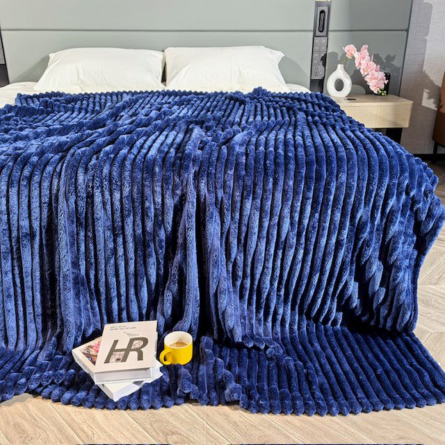 Ribbed Throws Fleece Blanket Chunky Cord Faux Fur Large Size Sofa Bed Corded