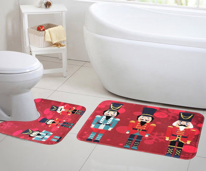 New Christmas Festive Pattern Memory Foam 2 Pieces Bath Mat and Pedestal Mat Set Anti Slip Extra Absorbent Super Soft Regular Size