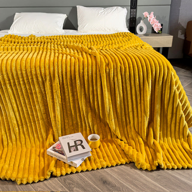 Ribbed Throws Fleece Blanket Chunky Cord Faux Fur Large Size Sofa Bed Corded