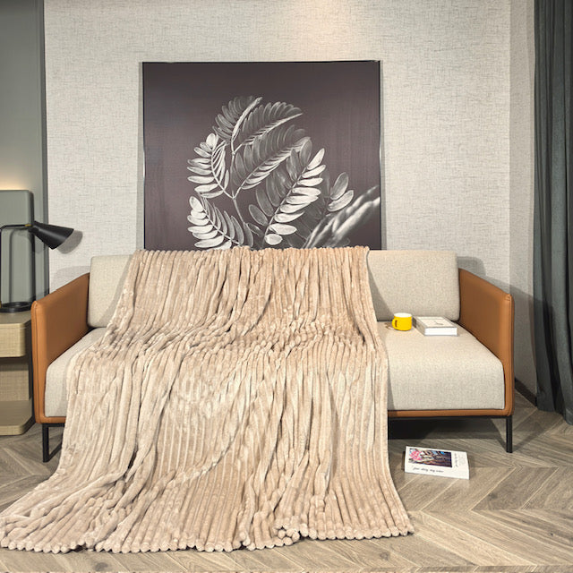 Ribbed Throws Fleece Blanket Chunky Cord Faux Fur Large Size Sofa Bed Corded