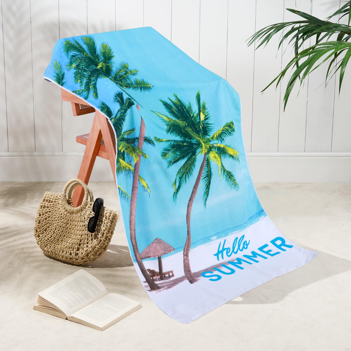 Palm Beach Design Microfibre Beach Towel 70x150cm tropical palm print quick-dry sand-free lightweight