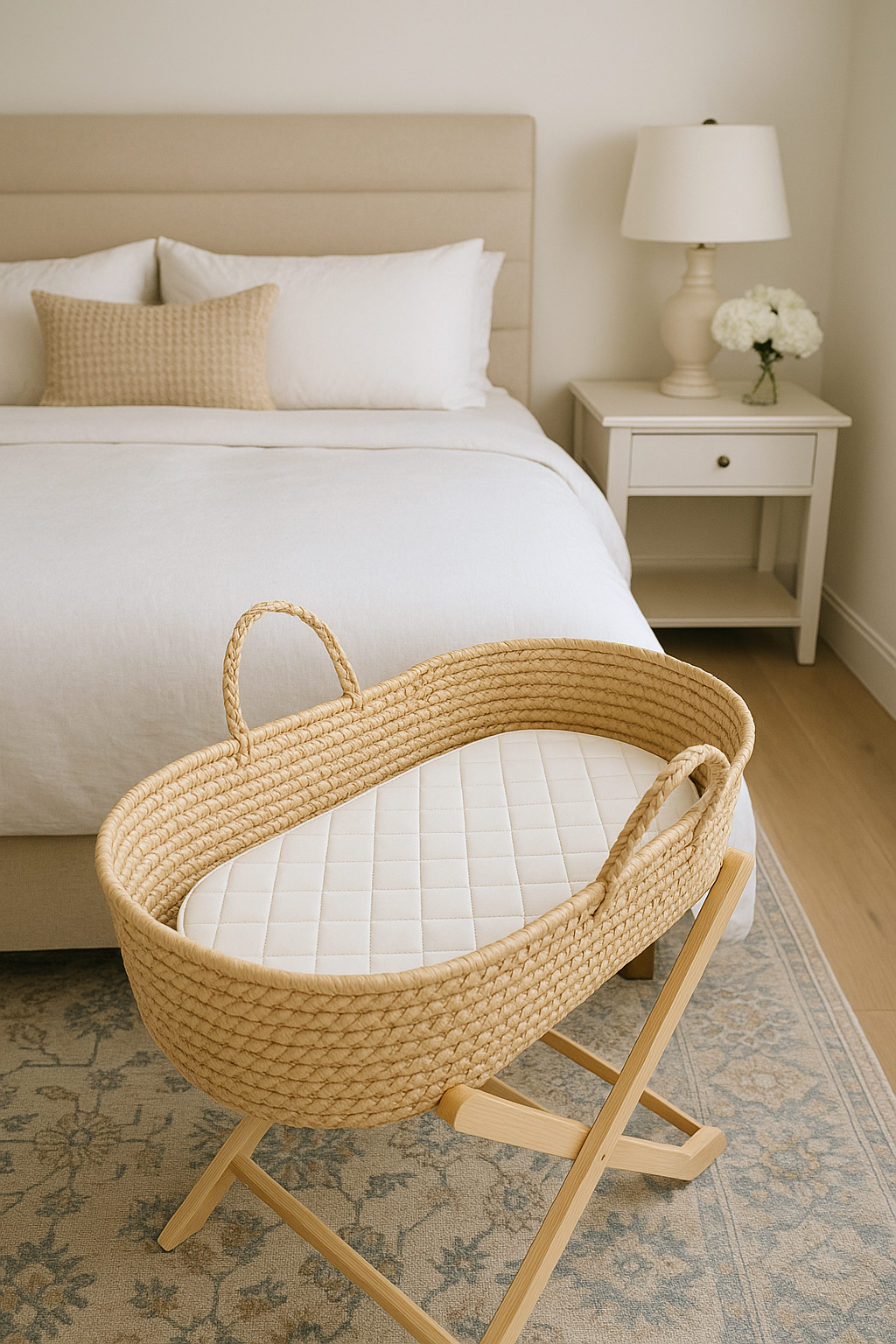 Baby Moses Basket Mattress UK Made – Breathable Foam Crib/Pram/Cradle Mattress, Thick Quilted Soft Padding for Newborns, Oval Shaped, Comfortable & Supportive Baby Bedding