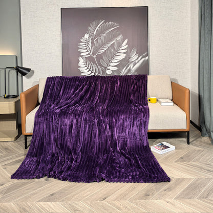 Ribbed Throws Fleece Blanket Chunky Cord Faux Fur Large Size Sofa Bed Corded